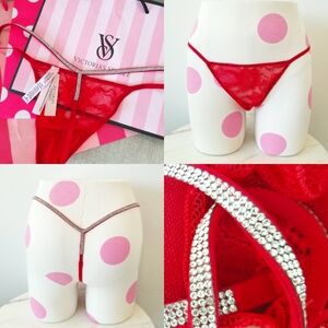 Victoria's Secret Very Sexy Lace Shine Strap Thong Panty Rhinestone Crystal NWT